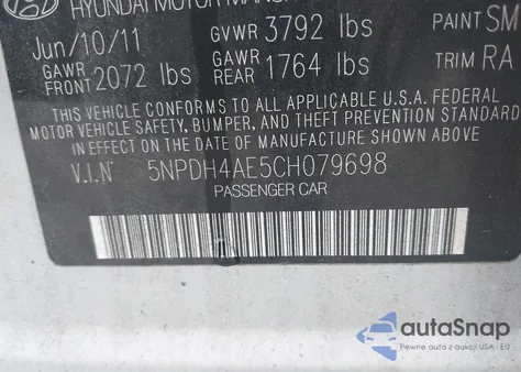 2012 Hyundai Elantra Gls from USA, damaged, VIN 5NPDH4AE5CH079698